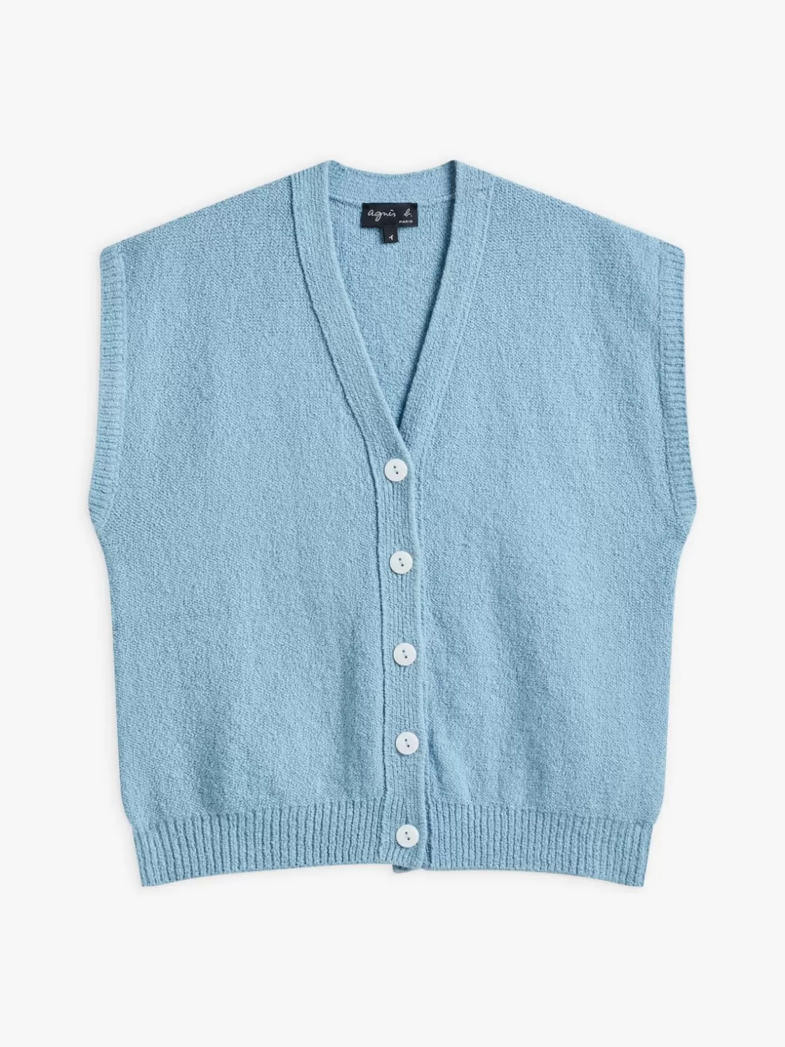 Women agnès b. Sweaters<Blue Cotton Vest Cardigan