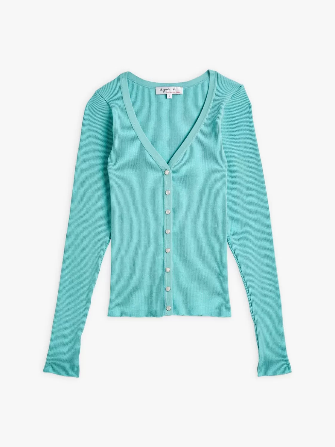 Women agnès b. Cardigans<Blue Cotton V-neck Snap Cardigan