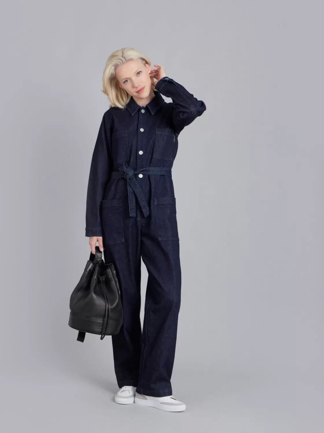 Women agnès b. Pants & Jeans | Jumpsuits<Blue Cotton Bow Jumpsuit