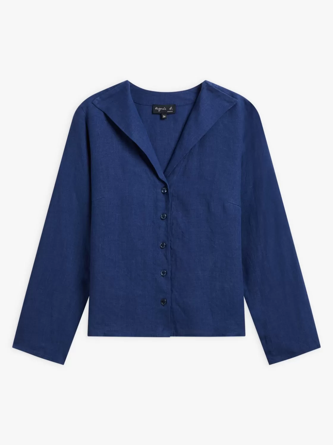 Women agnès b. Tops & Shirts<Blue Linen 3/4-sleeve Shirt