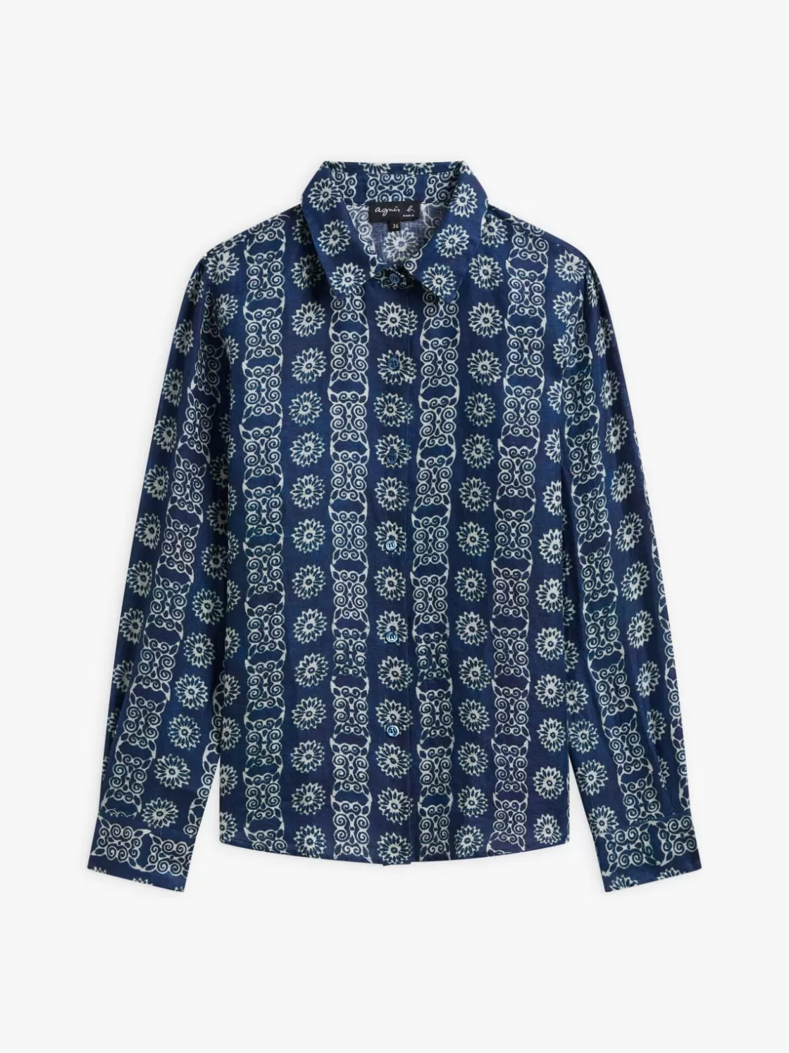 Women agnès b. Tops & Shirts<Blue Linen Geometric Print Jasmine Shirt