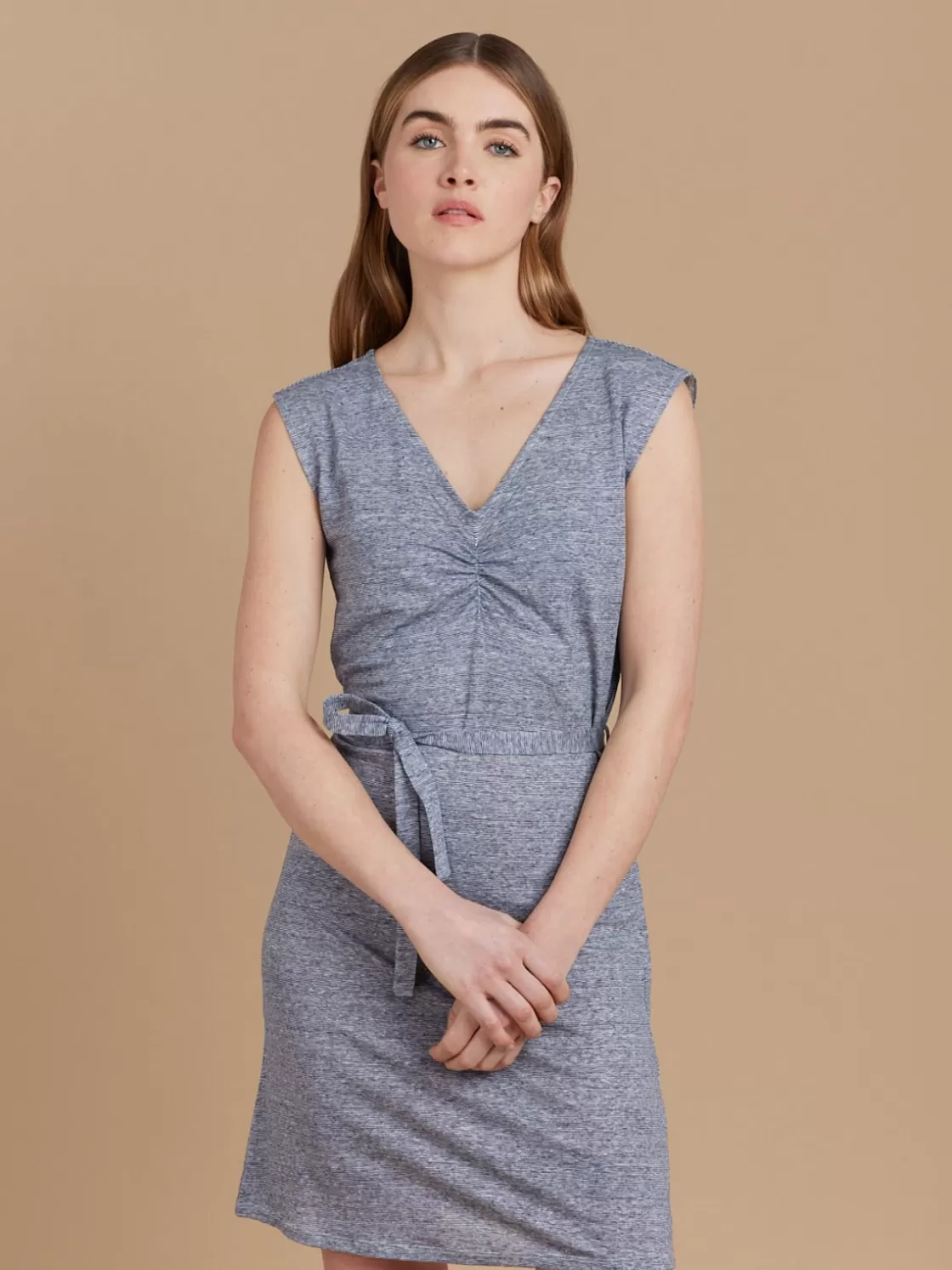 Women agnès b. Dresses<Blue Linen Striped Carlo Dress