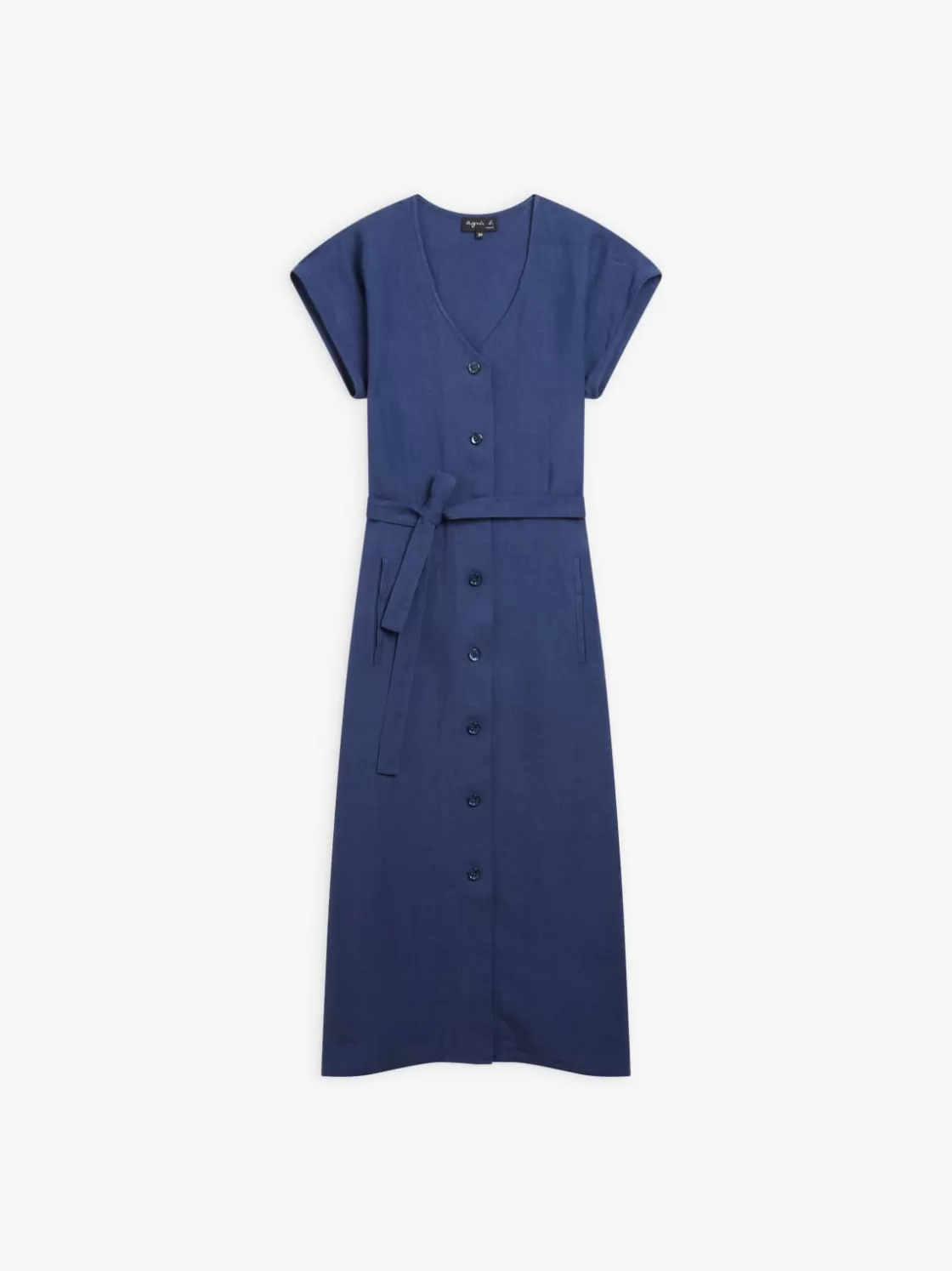 Women agnès b. Dresses<Blue Linen Tie-belt Dress