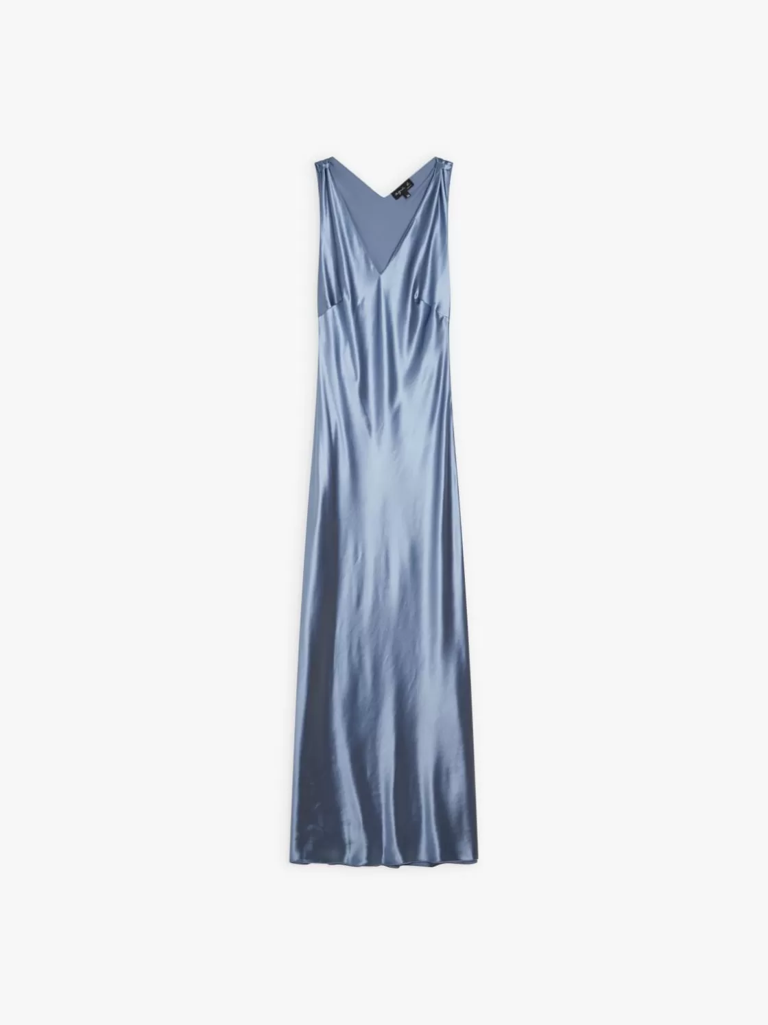 Women agnès b. Dresses<Blue Viscose Satin Long Dress