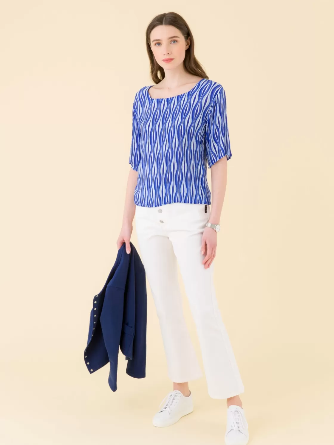 Women agnès b. Tops & Shirts<Blue Wave Print Top