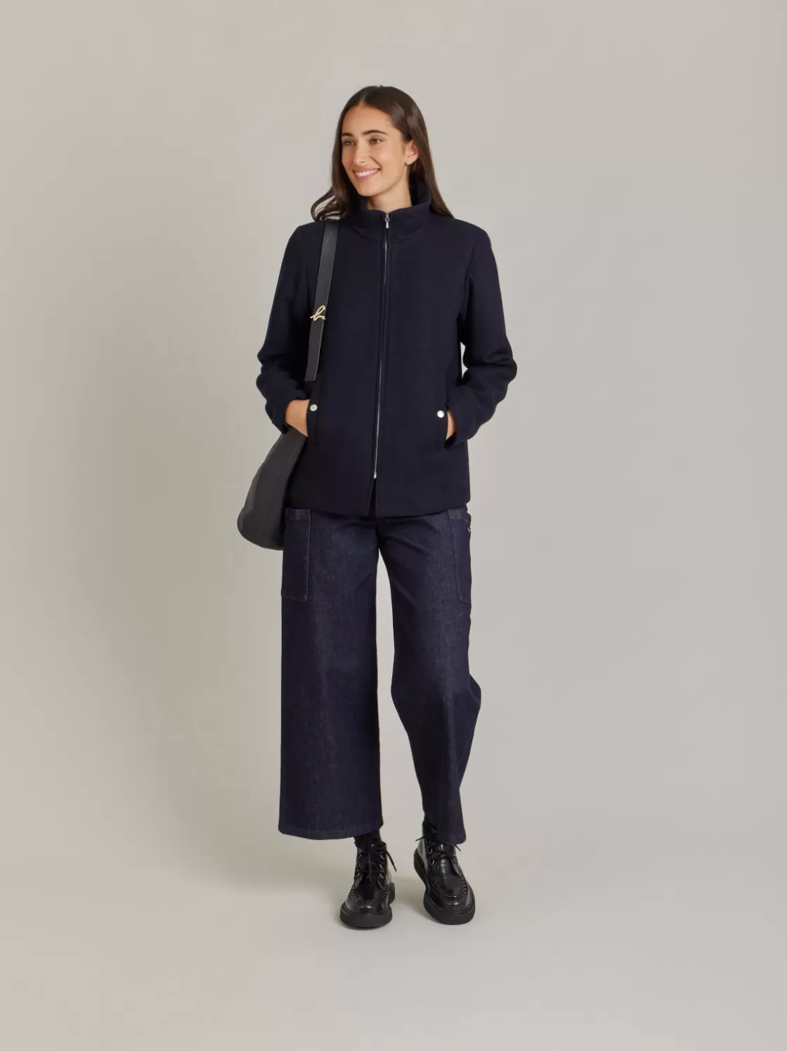 Women agnès b. Jackets & Coats<Blue Wool Cotton Twill Olympe Jacket