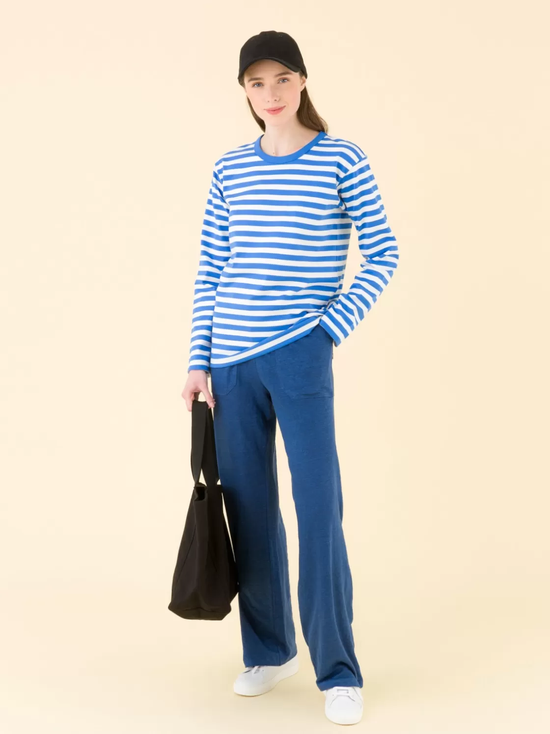 Women agnès b. Pants & Jeans<Blue Work Linen Jersey Pants