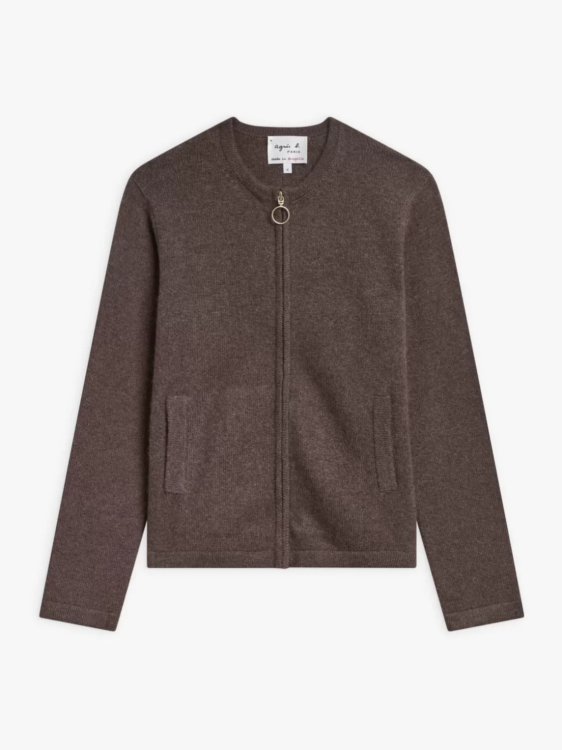 Women agnès b. Cardigans<Brown Cashmere Zip Pocket Cardigan