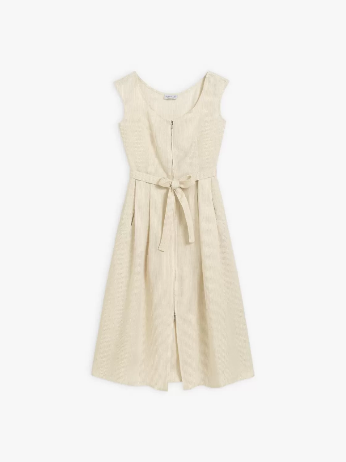 Women agnès b. Dresses<Brown Clara Striped Zipped Linen Dress