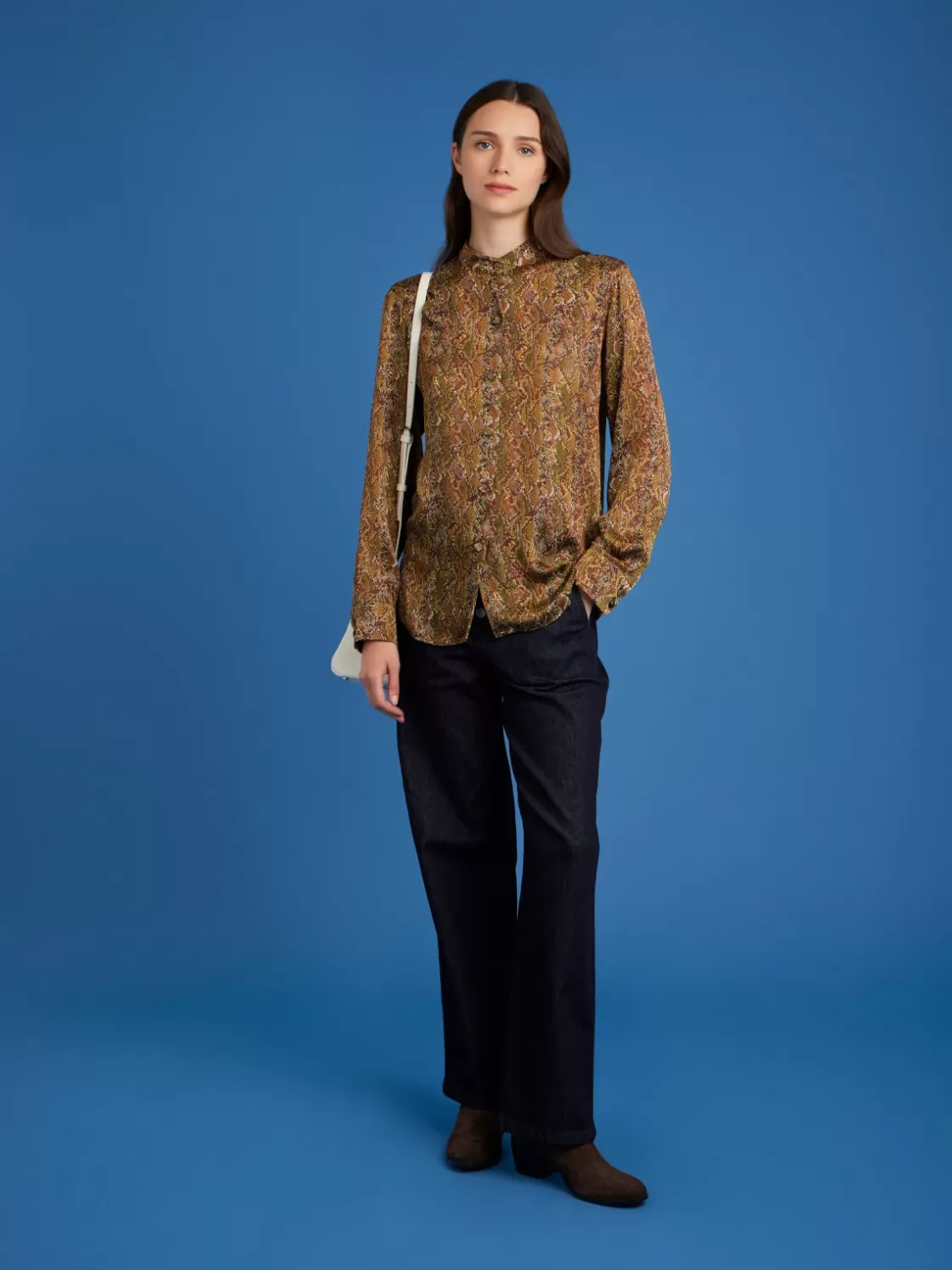 Women agnès b. Tops & Shirts<Brown Snakeskin Print Shirt