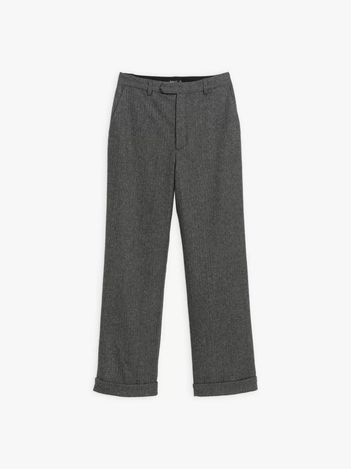 Women agnès b. Pants & Jeans<Dark Grey Herringbone Wool Blend Garçon Pants