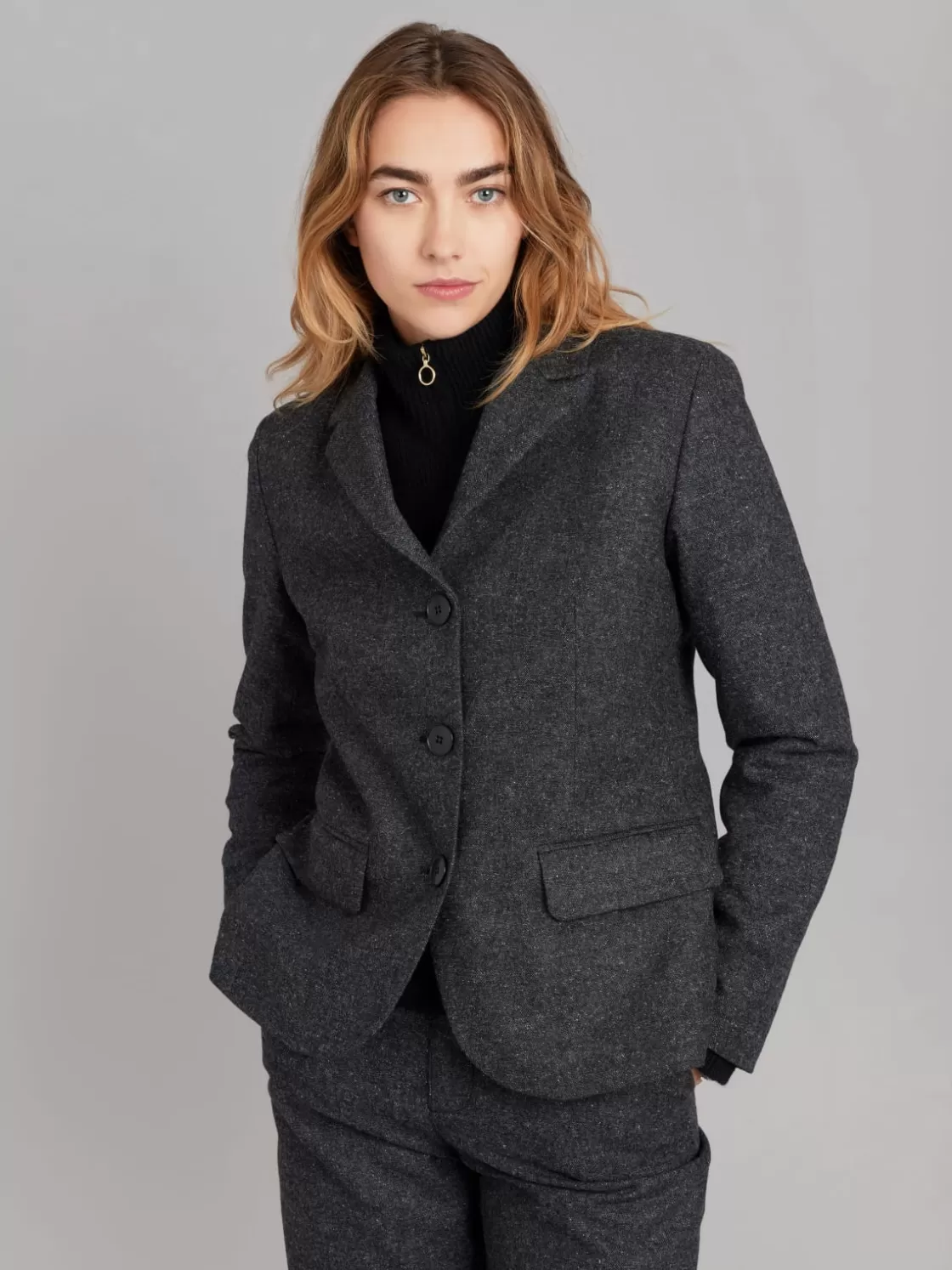 Women agnès b. Jackets & Coats<Dark Grey Tweed Wool Louisa Jacket