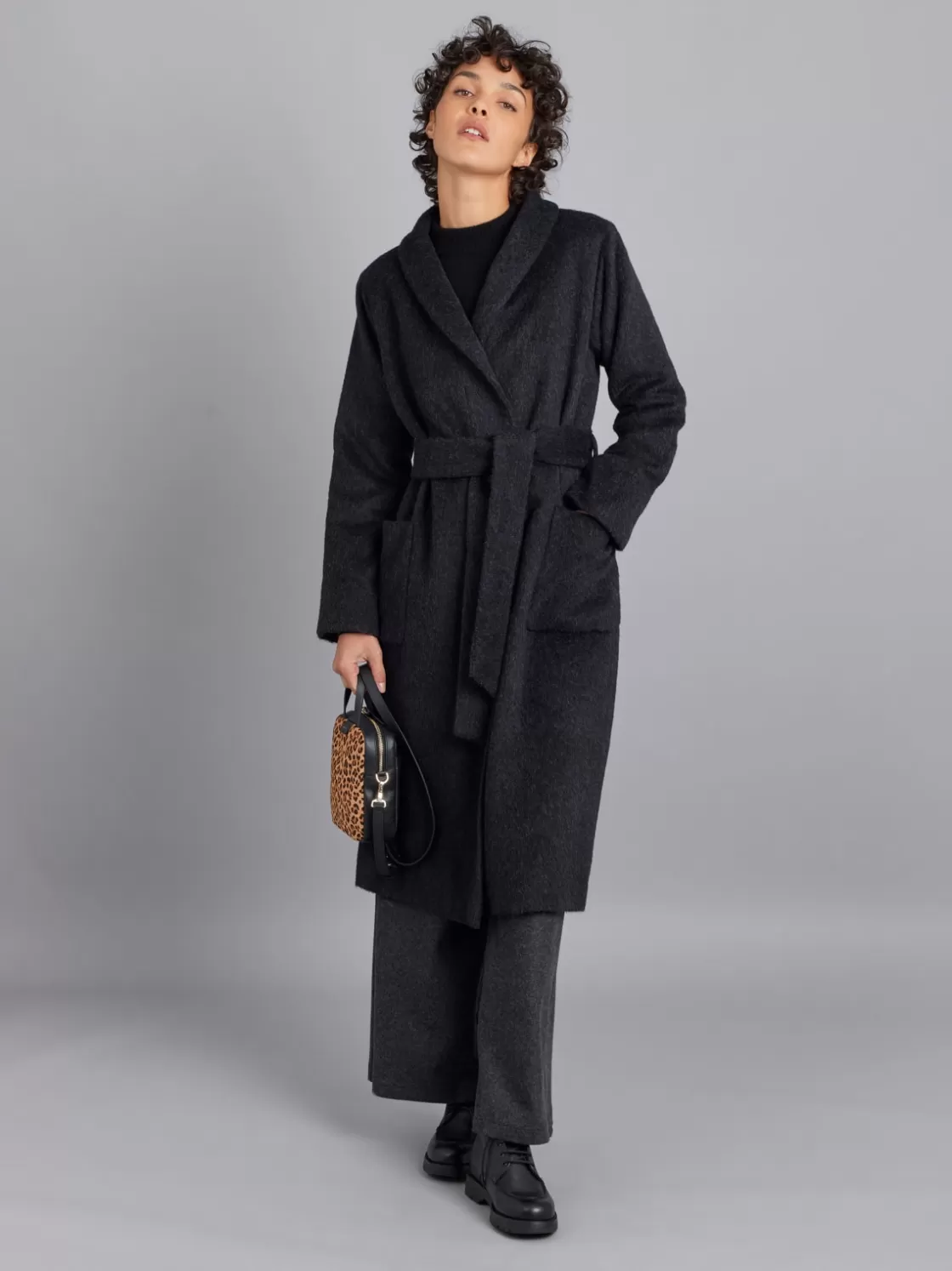 Women agnès b. Jackets & Coats<Dark Grey Wool And Alpaca Coat