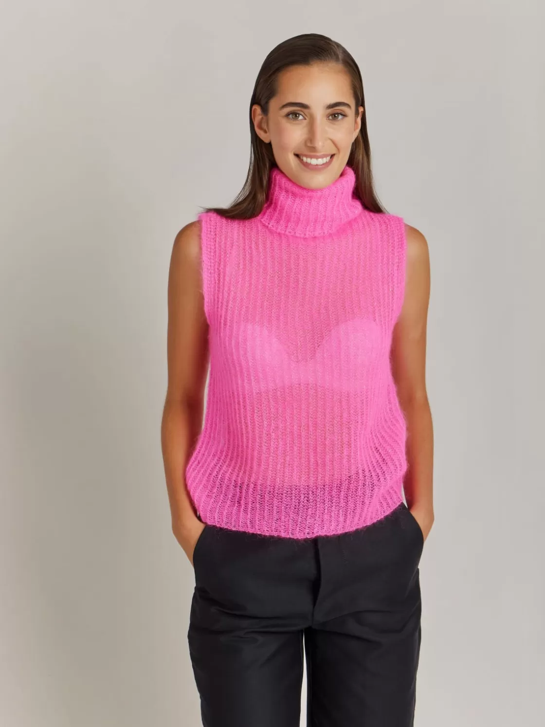 Women agnès b. Sweaters<Fuchsia Mohair Declic Sweater