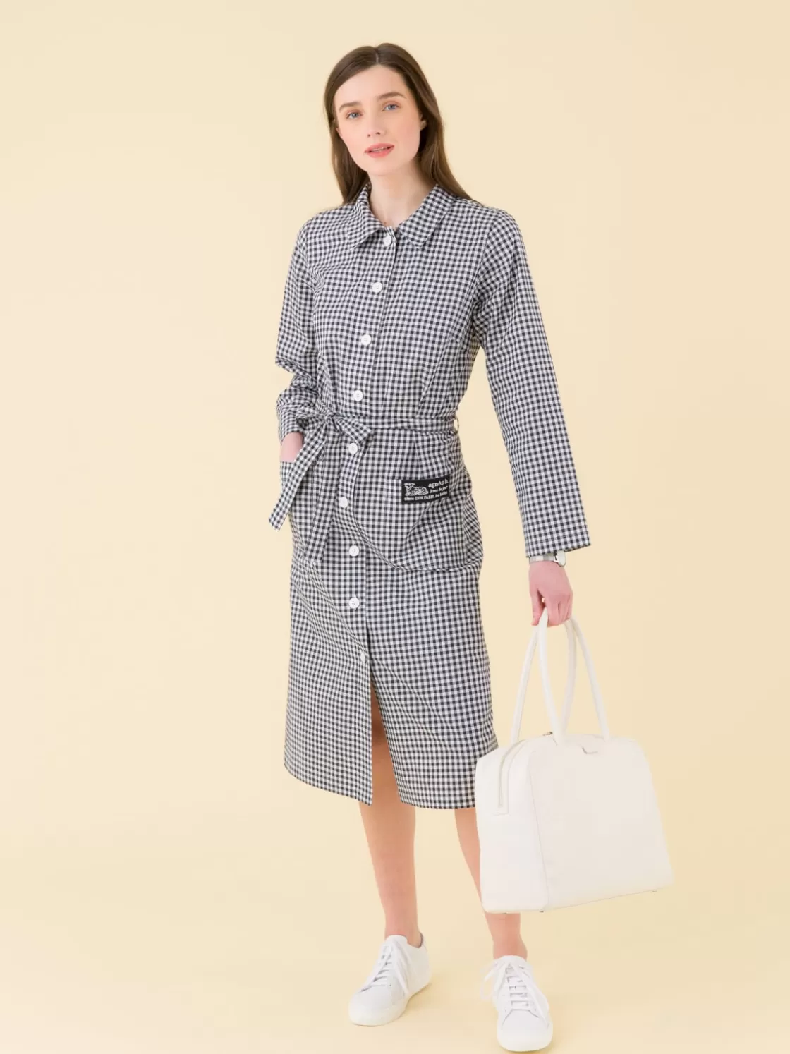 Women agnès b. Dresses<Gingham Check BB Cotton Shirt Dress