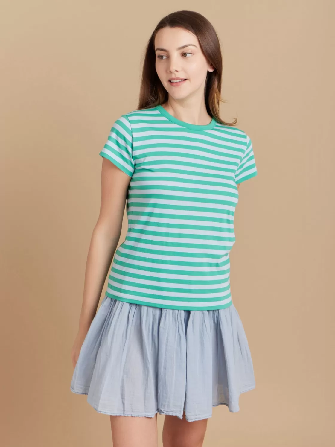 Women agnès b. T-Shirts & Tank Tops<Green Cotton Brando 12/12 Striped T-shirt