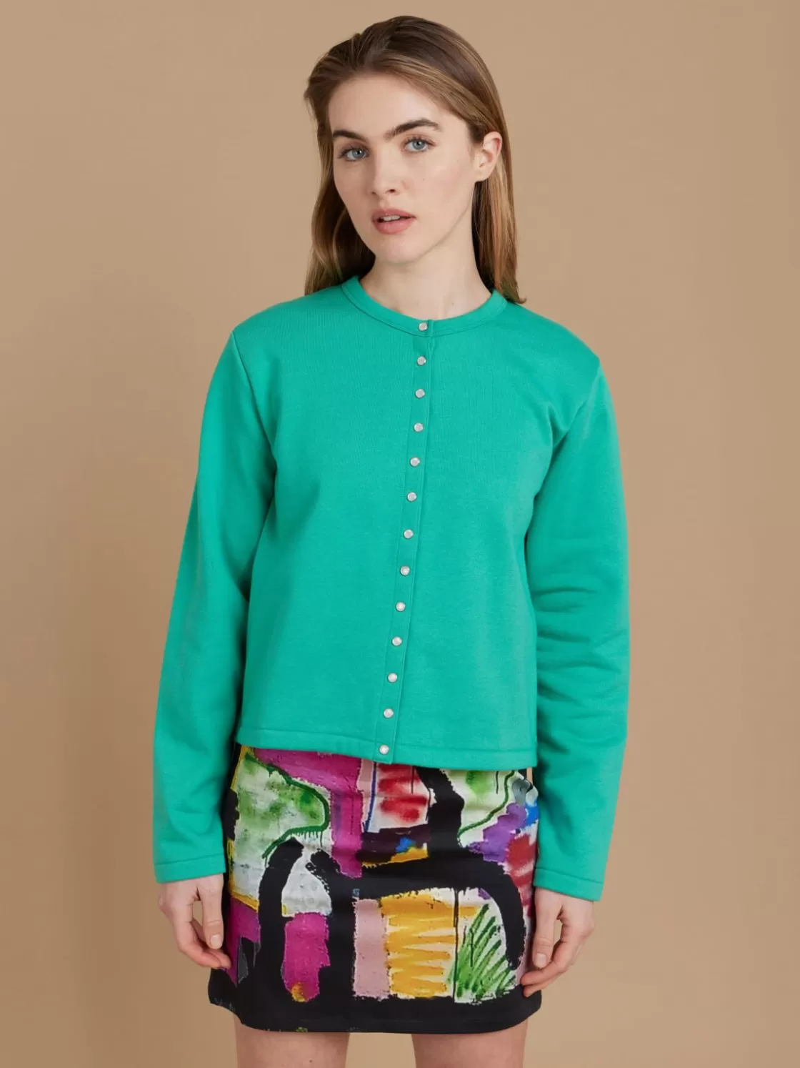 Women agnès b. Cardigans<Green Le Classique Fleece Snap Cardigan