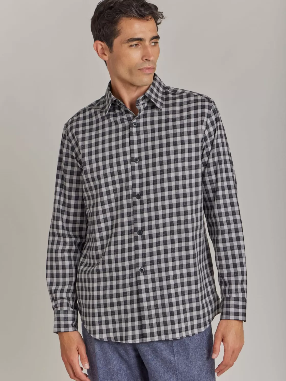 agnès b. Shirts<Grey Cotton Andy Checked Shirt