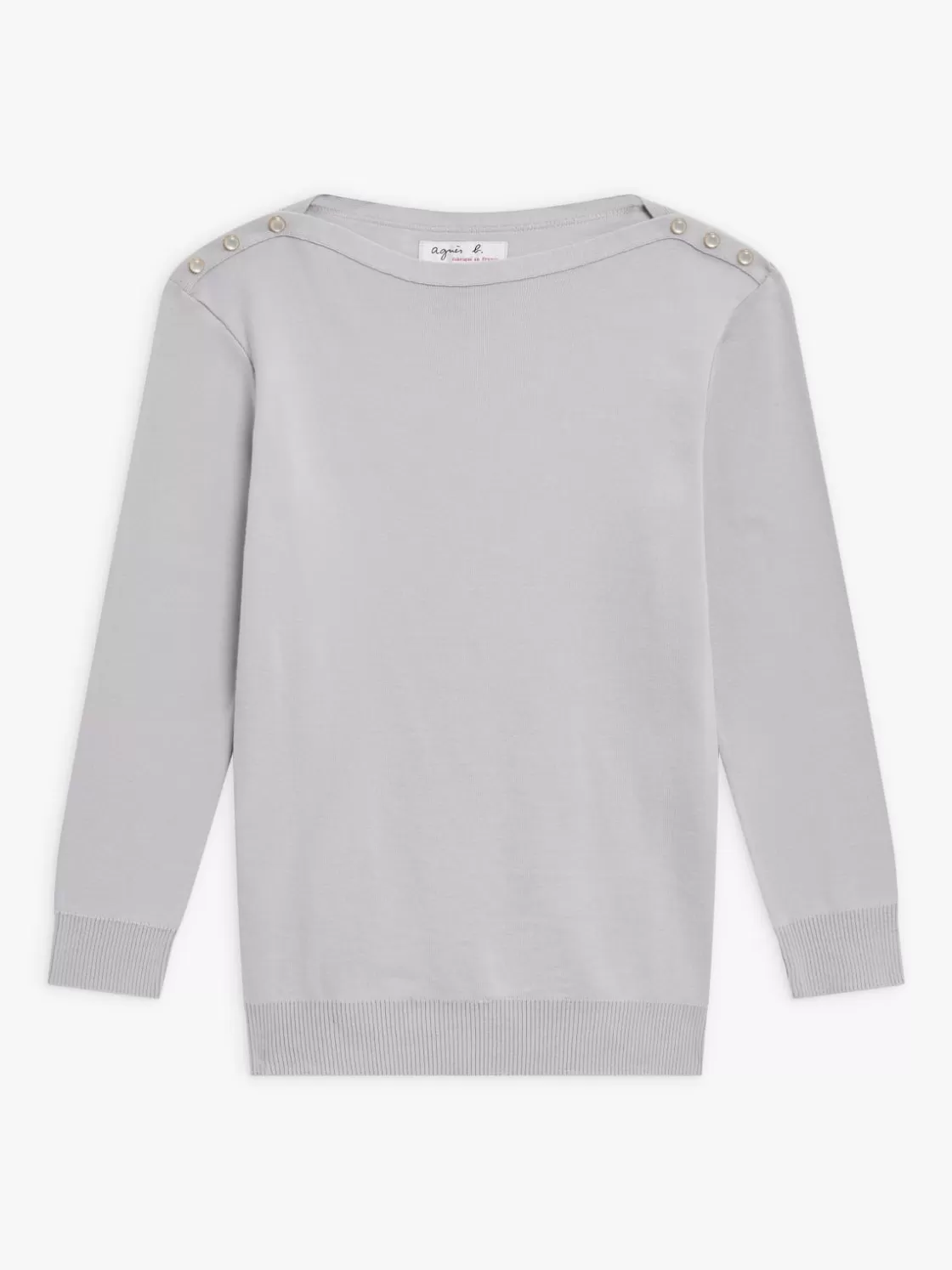 Women agnès b. Sweaters | T-Shirts & Tank Tops<Grey Cotton Knit Badiane 3/4 Sleeves T-shirt