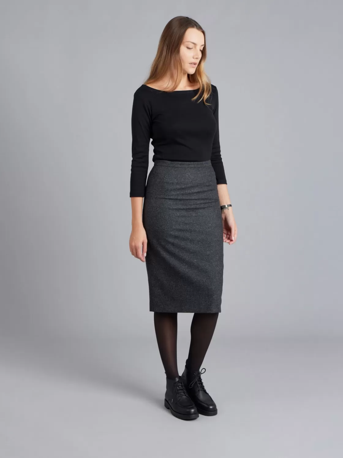 Women agnès b. Skirts & Shorts<Grey Tweed Woolen Fanny Pencil Skirt