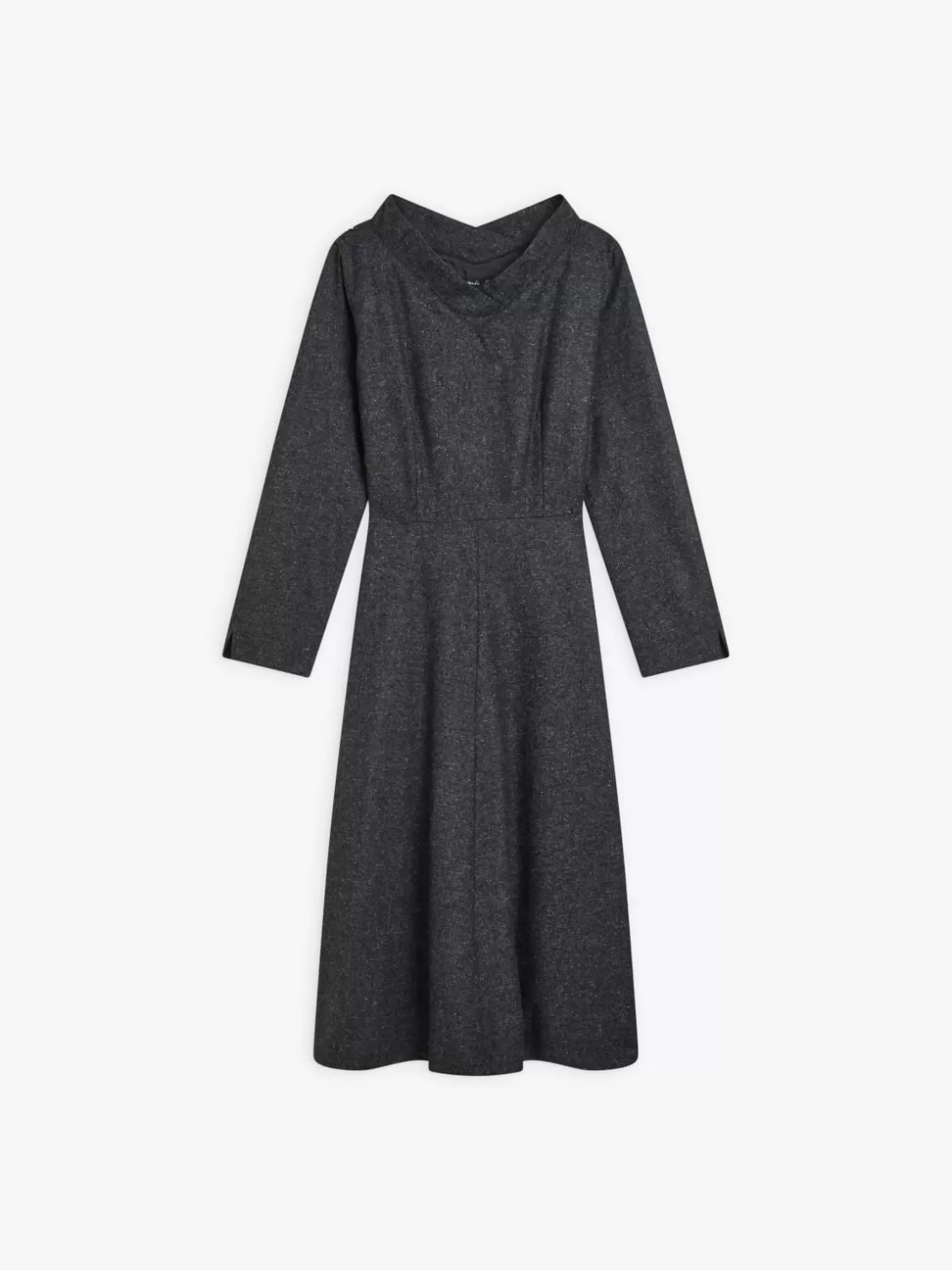 Women agnès b. Dresses<Grey Tweed Woolen Long Sleeve Dress