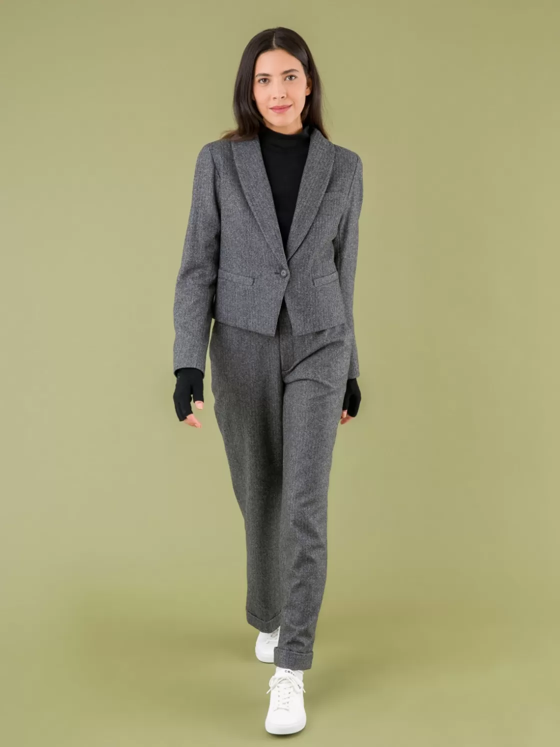 Women agnès b. Jackets & Coats<Mottled Grey Herringbone Wool Blend Jacket