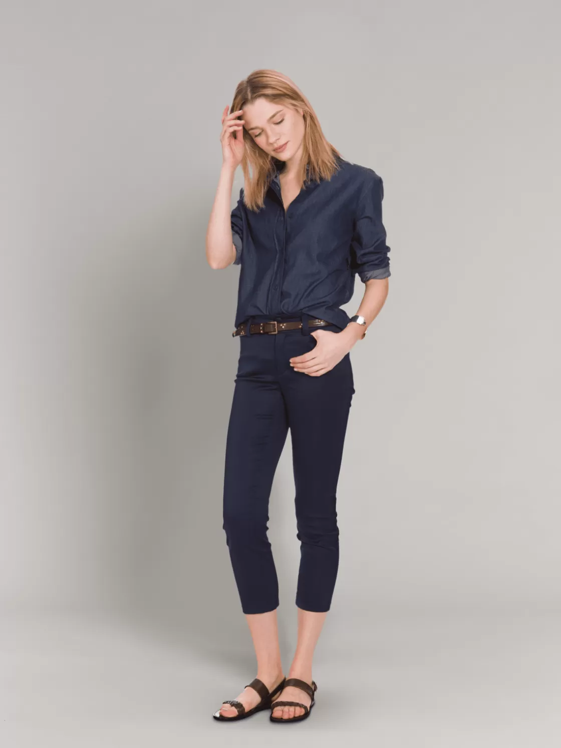 Women agnès b. Pants & Jeans | Skirts & Shorts<Navy Blue Neo Slim Capri Pants