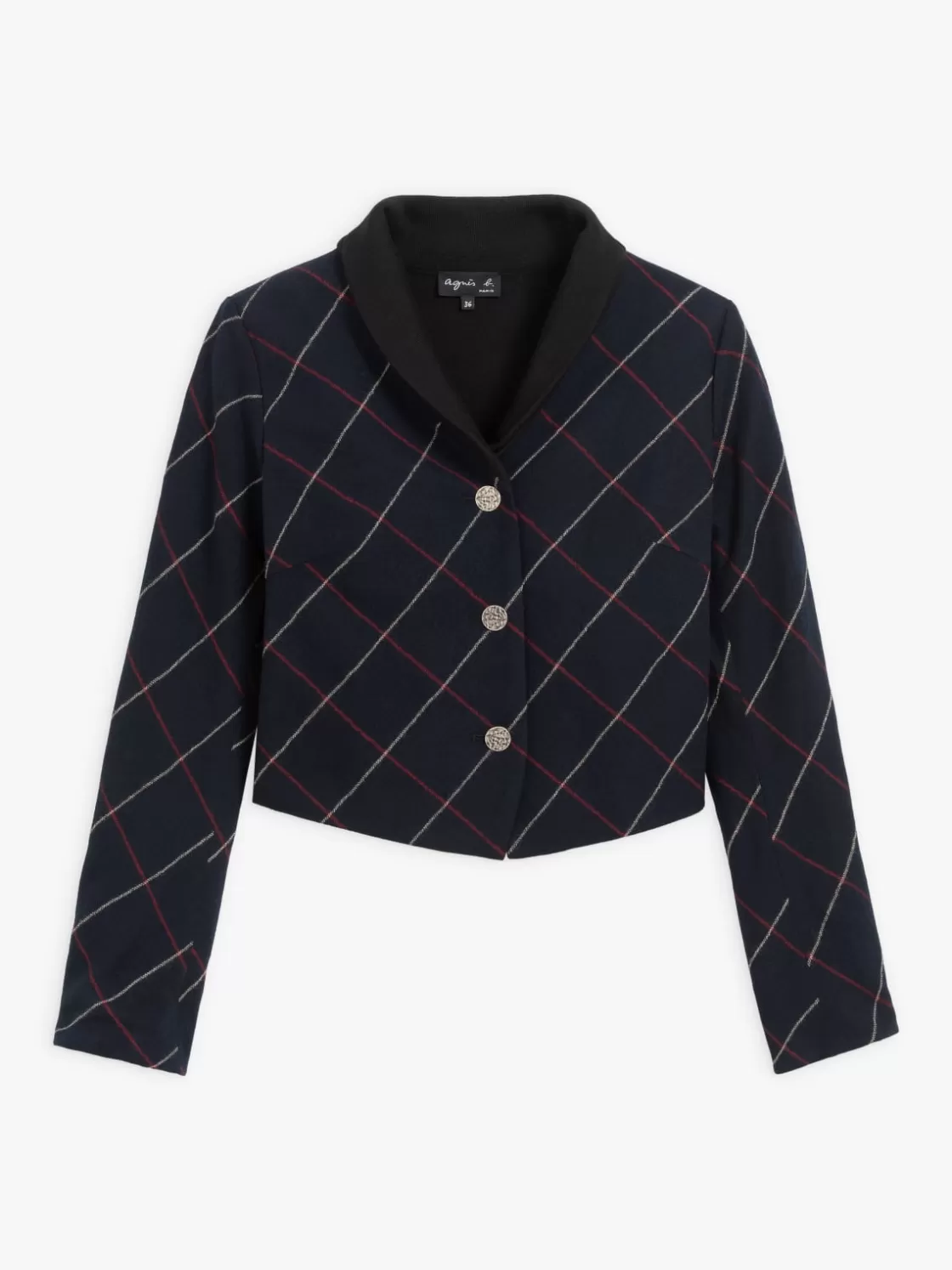 Women agnès b. Jackets & Coats<Navy Blue Wool Vile Checked Jacket