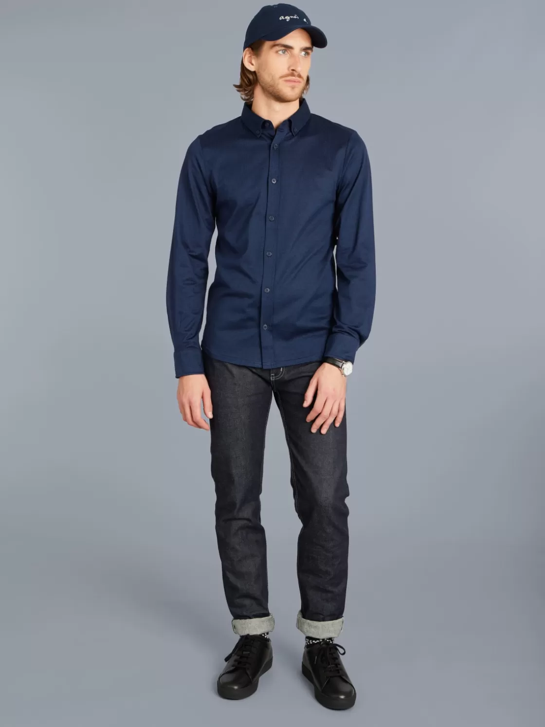 agnès b. Shirts< Blue Cotton Jacquard Smith Shirt