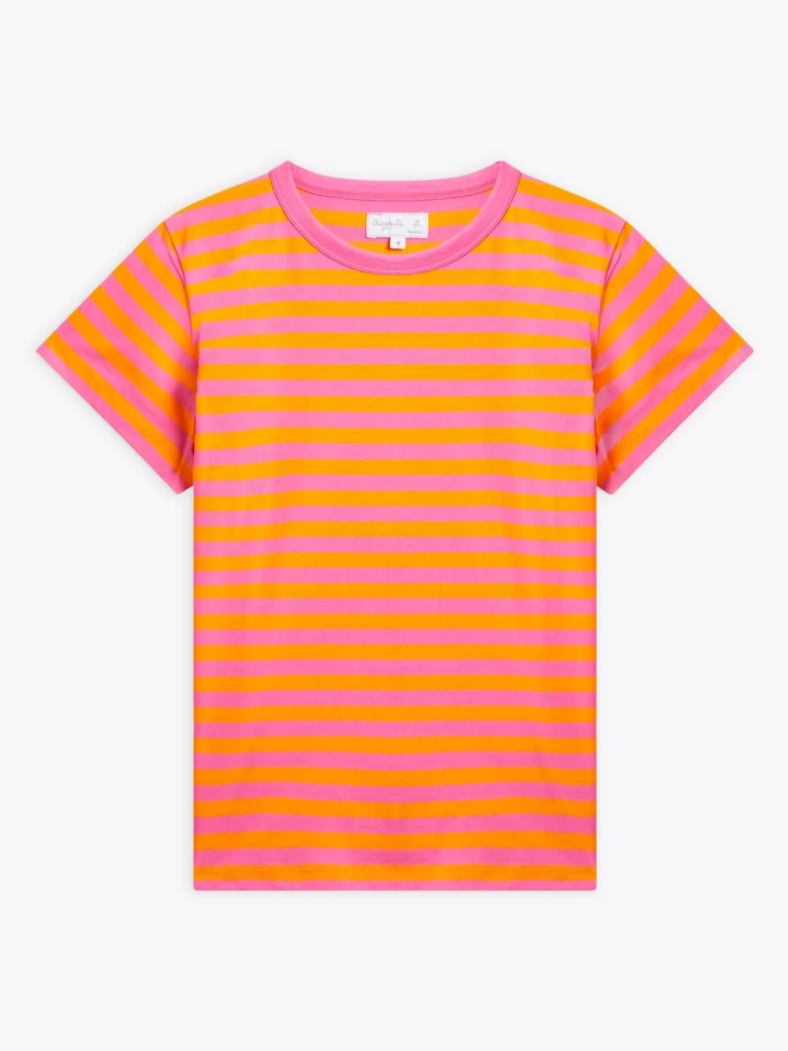 Women agnès b. T-Shirts & Tank Tops<Orange And Pink Cotton 12x12 Striped Brando T-shirt