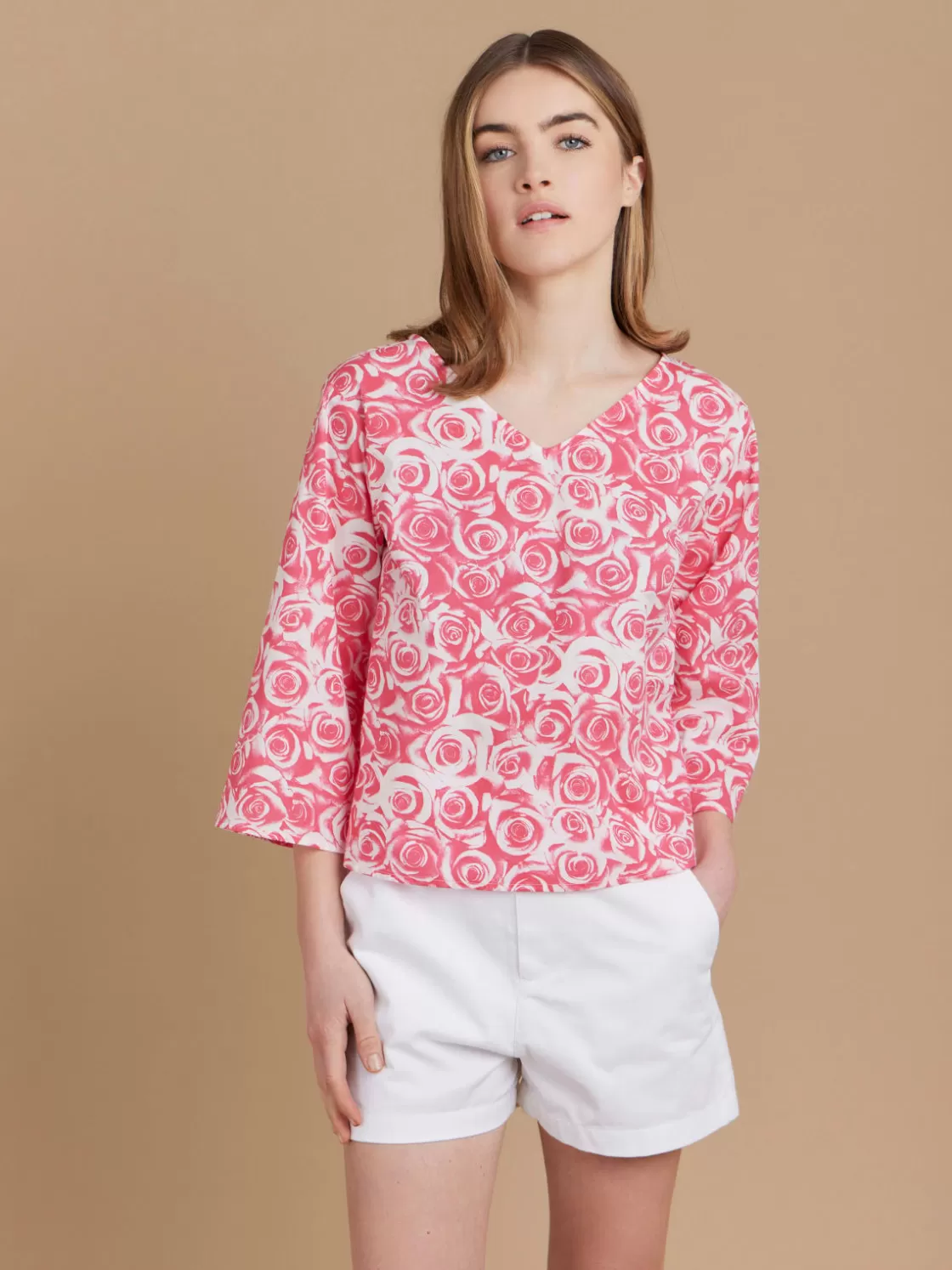 Women agnès b. Tops & Shirts<Pink Cotton Rose Print Top