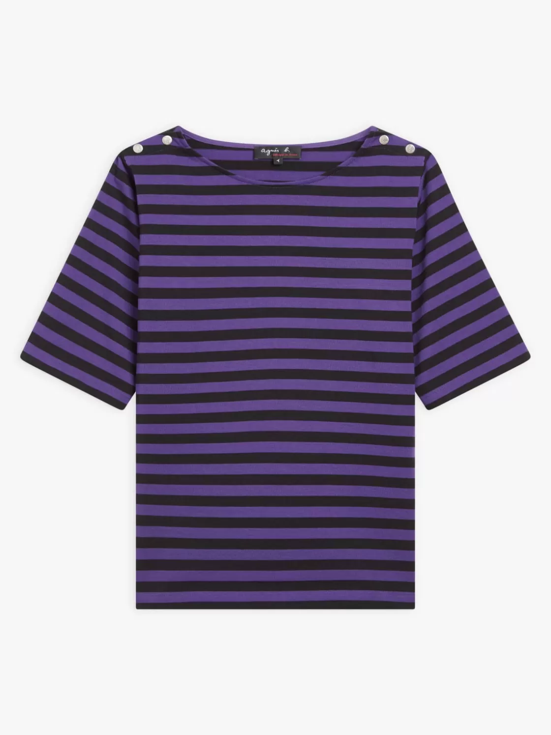 Women agnès b. T-Shirts & Tank Tops<Purple And Black Cotton Striped Cancale T-shirt