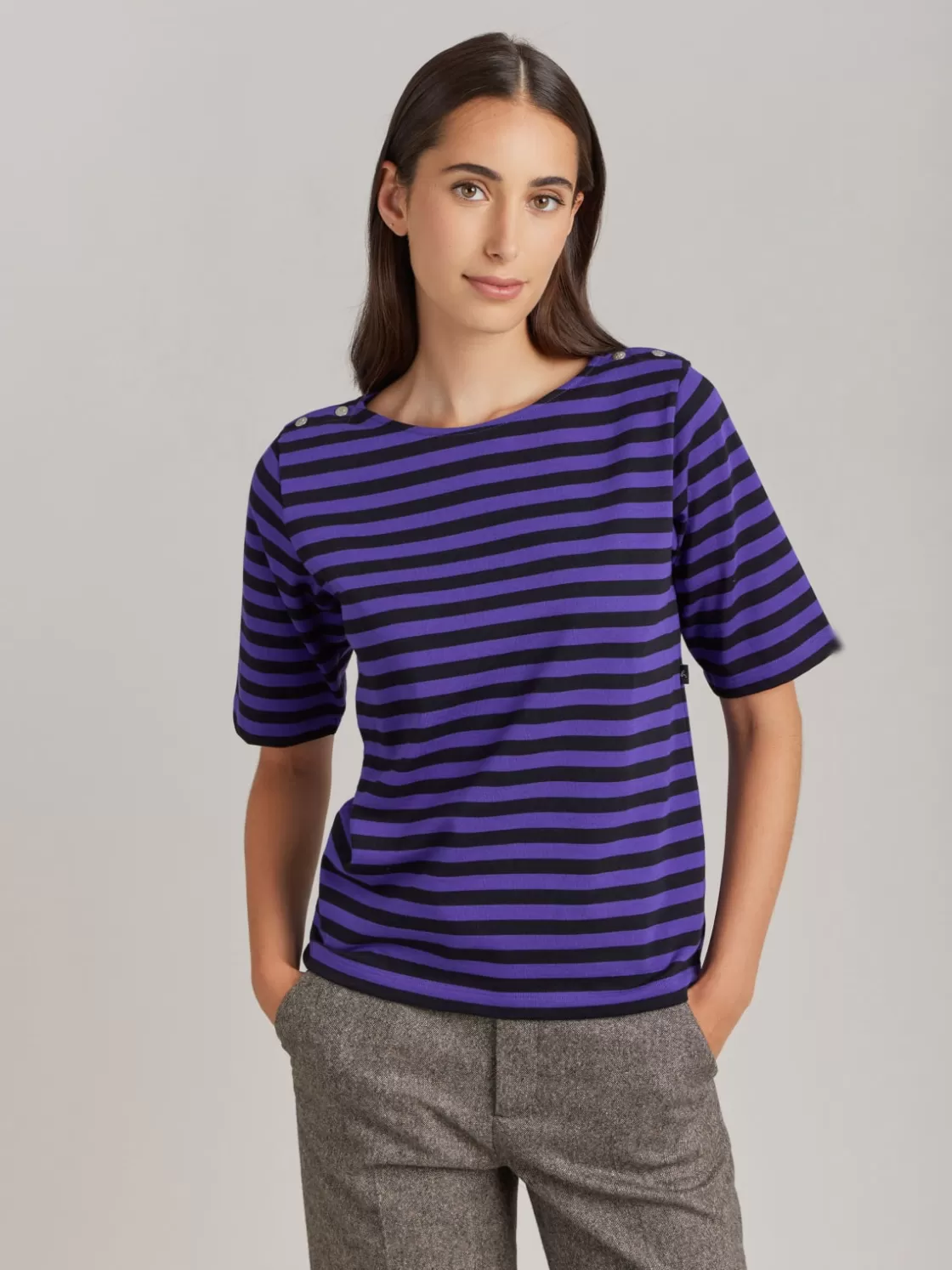 Women agnès b. T-Shirts & Tank Tops<Purple And Black Cotton Striped Cancale T-shirt