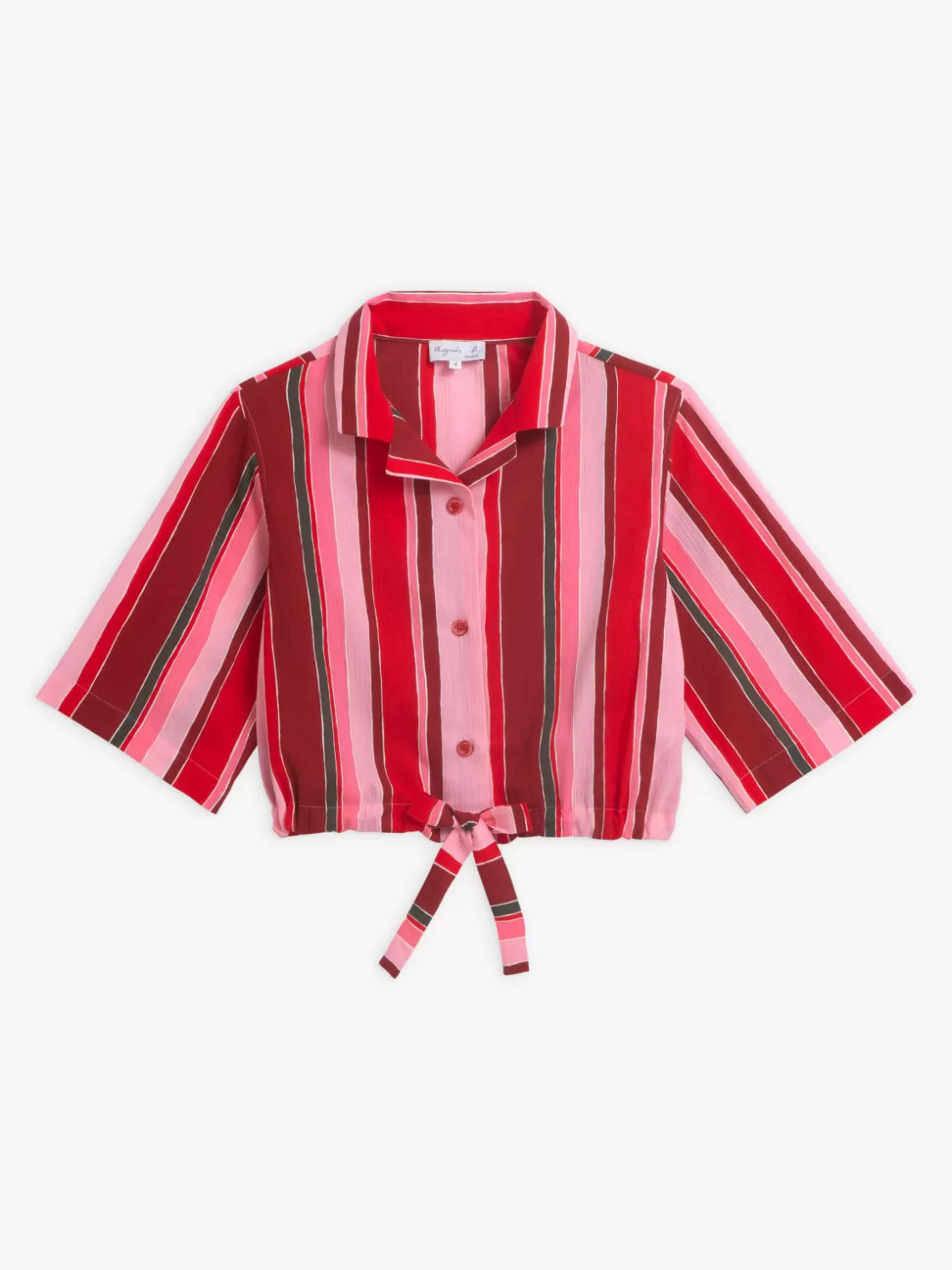 Women agnès b. Tops & Shirts<Red And Pinkred Striped Seersucker Elbow-sleeve Shirt