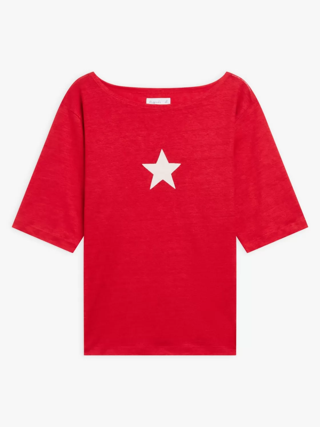 Women agnès b. T-Shirts & Tank Tops<Red Linen Jersey "étoile" Screen-print New Bow T-shirt