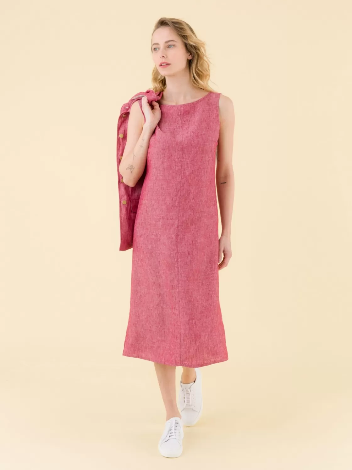 Women agnès b. Dresses<Red Sleeveless Linen Dress