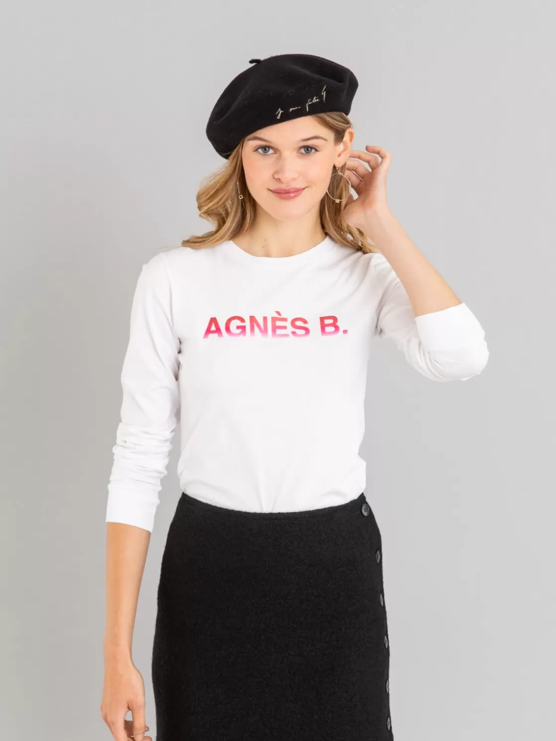 Women agnès b. T-Shirts & Tank Tops<White Christie T-shirt With "" Embroidery