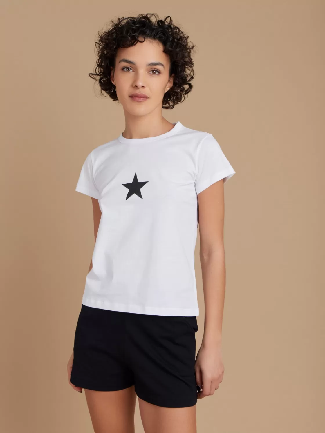 Women agnès b. T-Shirts & Tank Tops<White Cotton Brando Star T-shirt