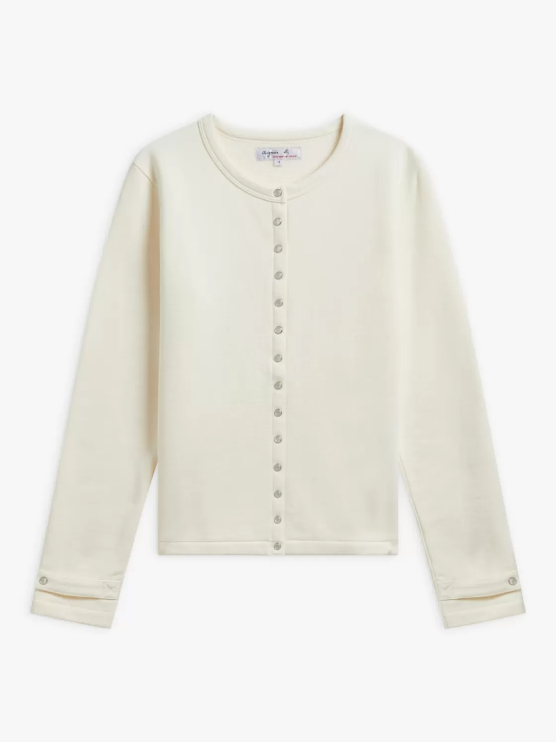 Women agnès b. Cardigans<White Cotton Fleece Rosana Snap Cardigan