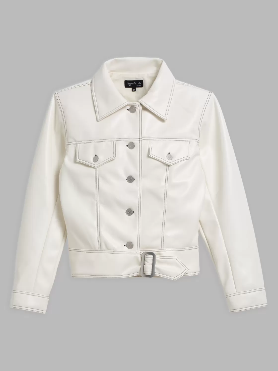 Women agnès b. Jackets & Coats<White Faux Leather Jacket