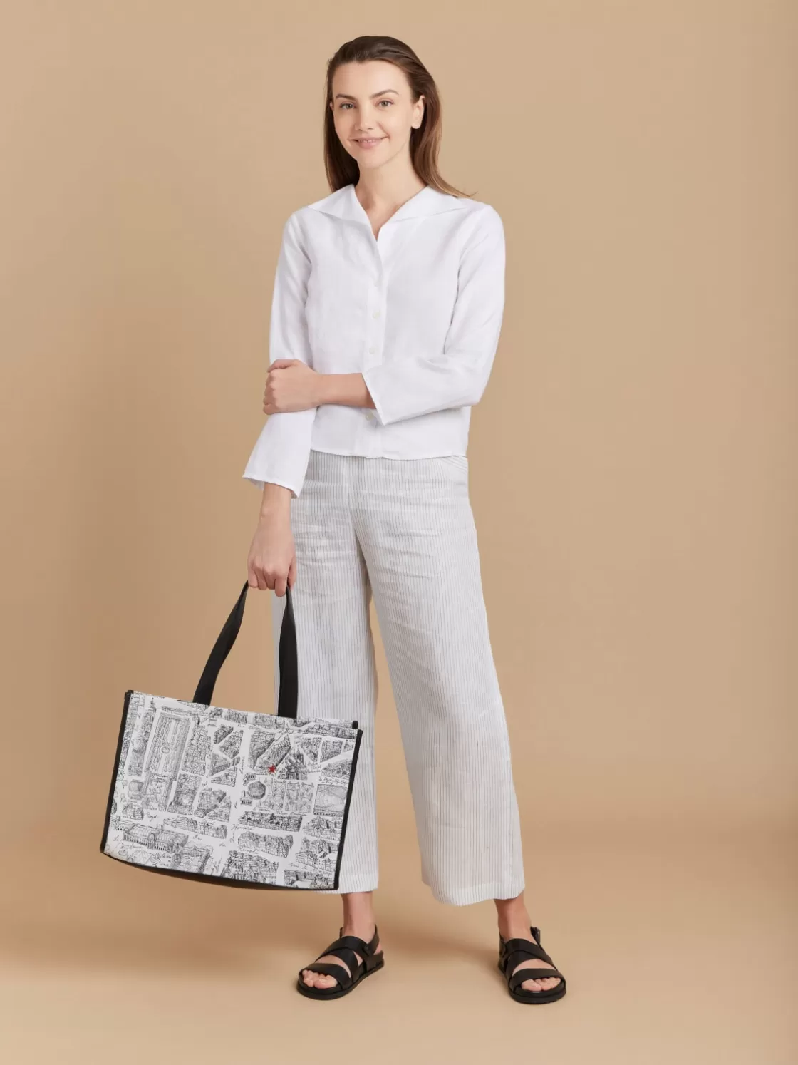 Women agnès b. Tops & Shirts<White Linen 3/4-sleeve Shirt