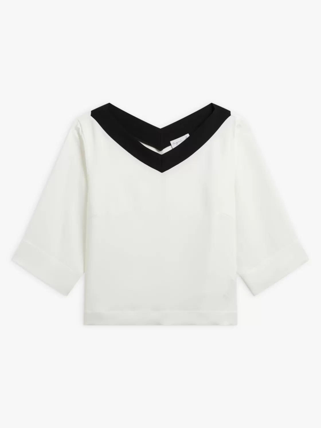 Women agnès b. Tops & Shirts<White V-neck 3/4 Sleeve Top