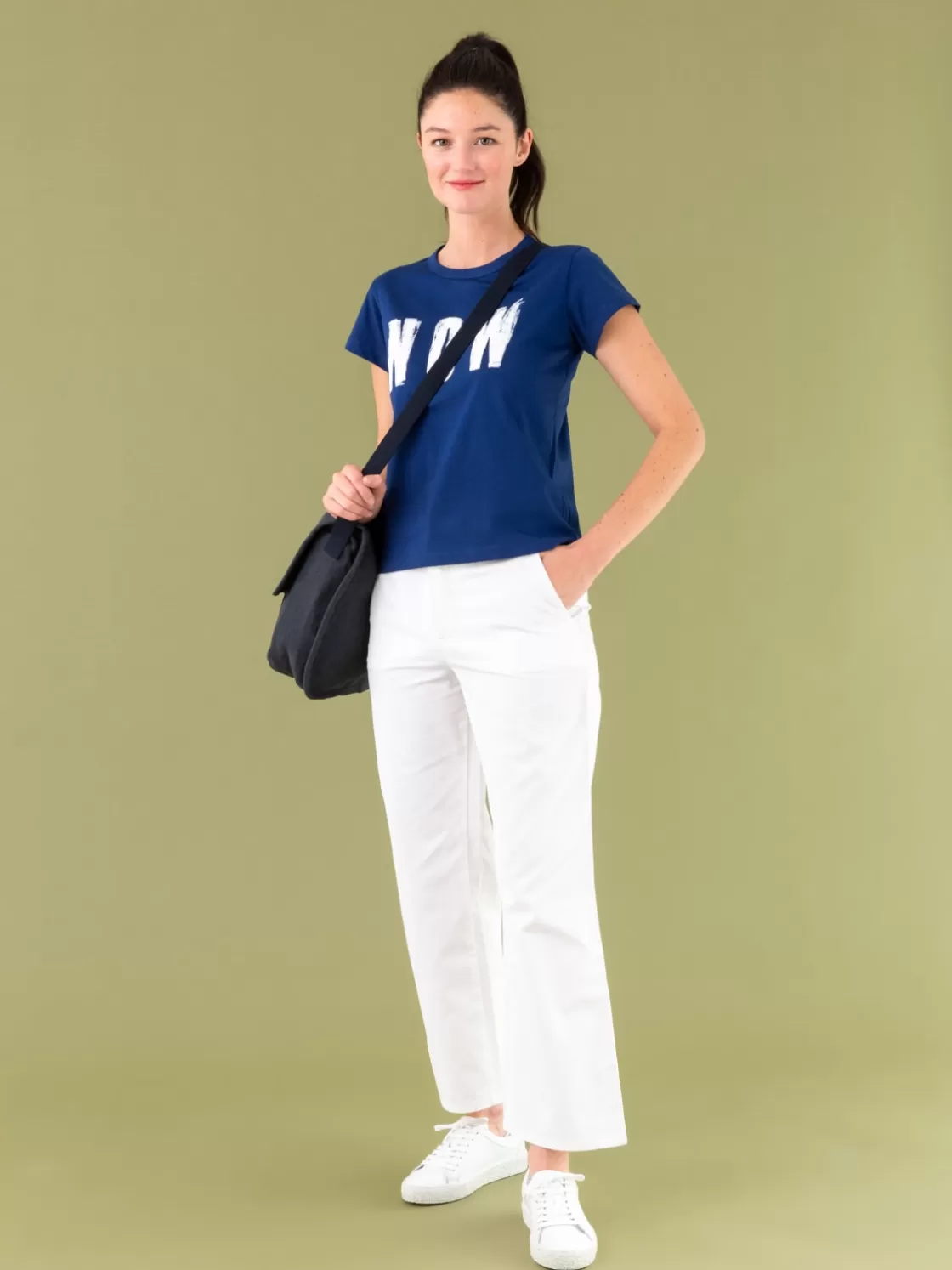 Women agnès b. Pants & Jeans<White Washed Cotton Mary Pants