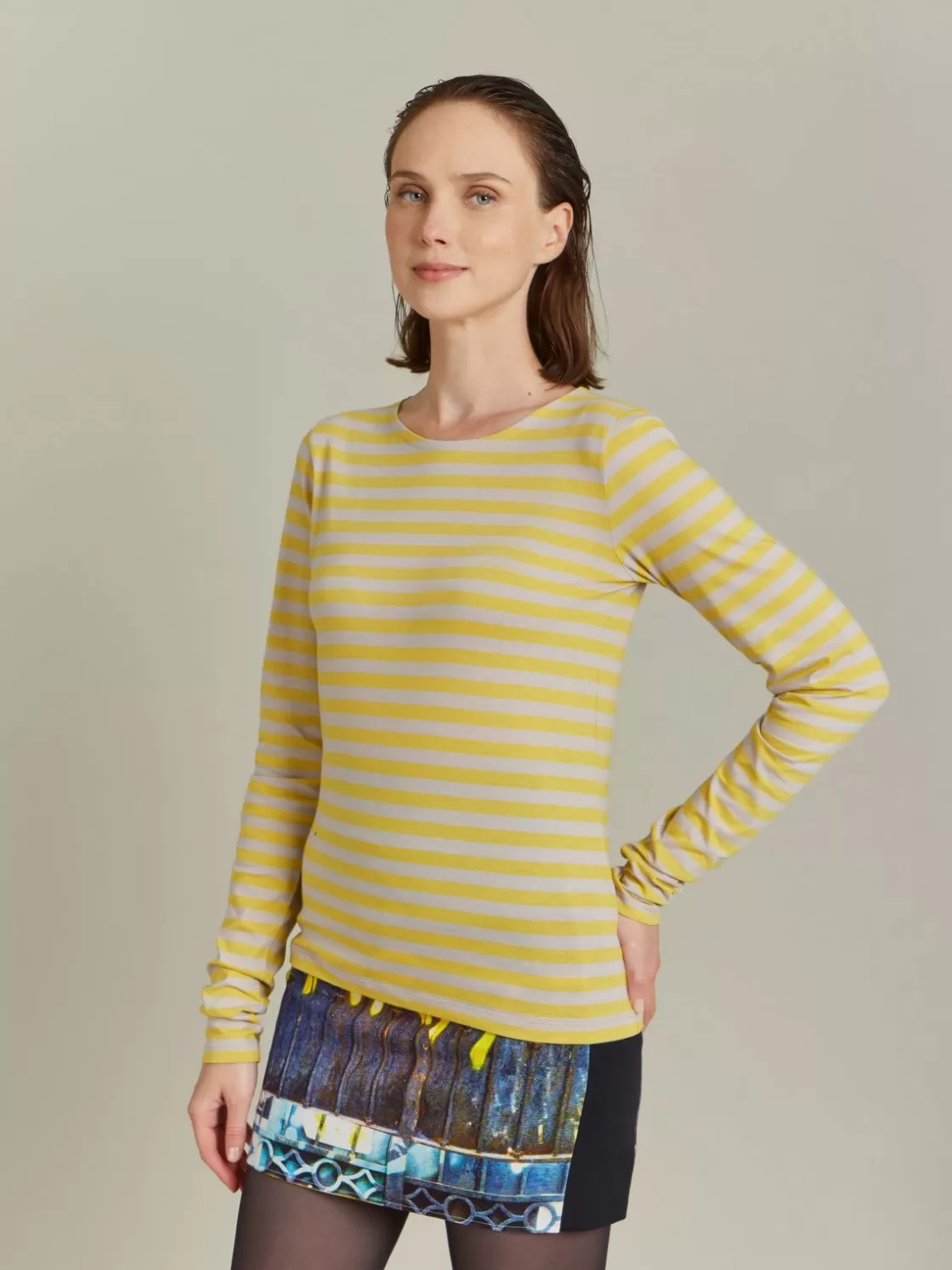 Women agnès b. T-Shirts & Tank Tops<Yellow And Beige Cotton Striped Knoxy T-shirt