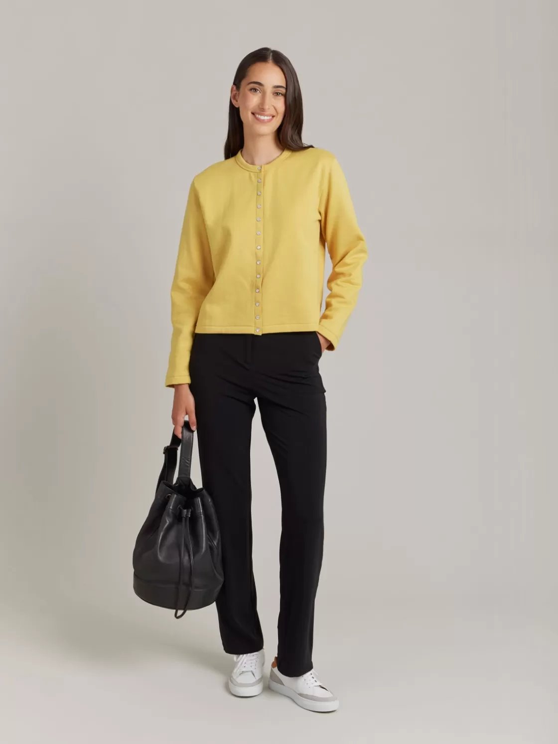 Women agnès b. Cardigans<Yellow Organic Cotton Snap Cardigan